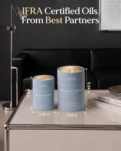 Image of M&SENSE Vanilla Tobacco Scented Candles Large, Natural Soy Candles 21.2oz 120 Hour Slow Burning,Aromatherapy Candle for Stress Relief Meditation Relaxing