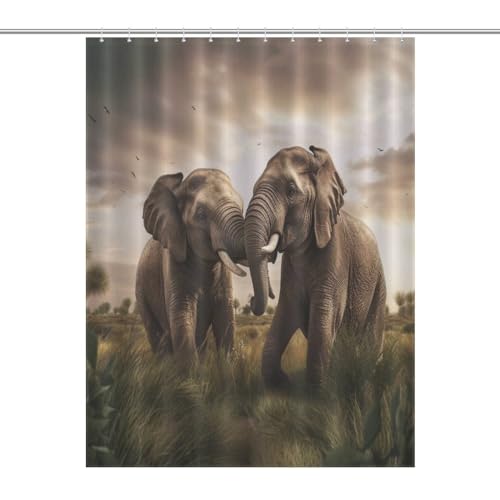 Rideau de douche éléphants en tissu polyester imperméable 140x183cm - 7