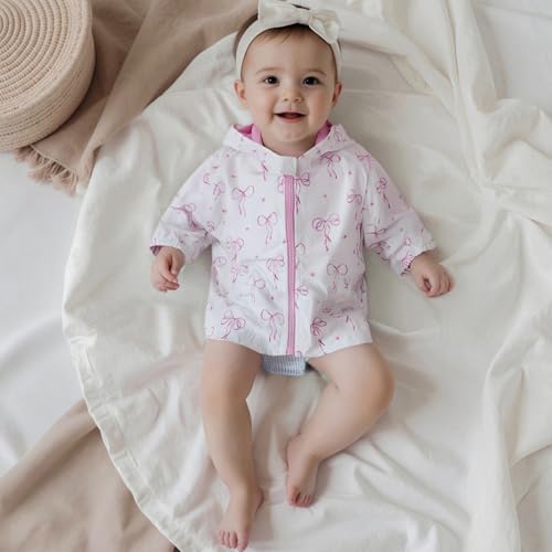 Engofs Toddler Girls Jacket Bowknot Print Zipper-Up Hooded Long Sleeve Coat Fall Kids Clothes Outerwear3