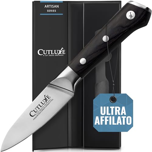Cutluxe Coltello Spelucchino Professionale, 9cm, Coltello da Verdura per Sbucciare, Acciaio al Carbonio, Lama Affilata e Resistente, Artisan Series