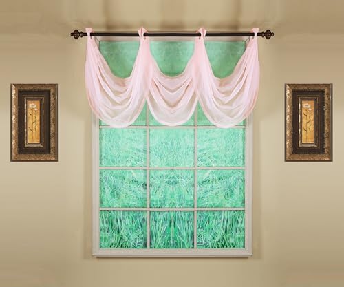 Image of Today's Curtain, Emelia Grommet Sheer Valance Waterfall 25 inch Rose, 35 inch W x 25 inch L
