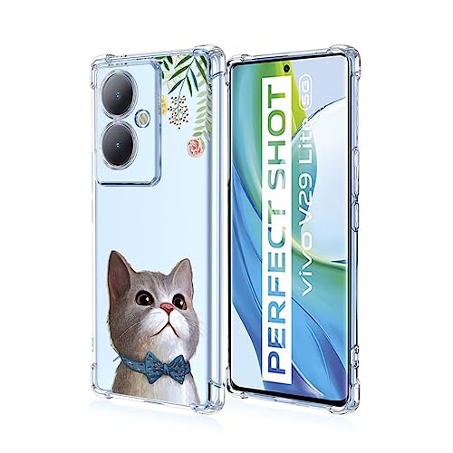 COMAKU Funda Compatible con Vivo V29 Lite 5G Case, Transparente TPU Chica Diseño Dama Carcasa 3D Motivo Flores Relieve Protector Case Cover - Gatito Fresco