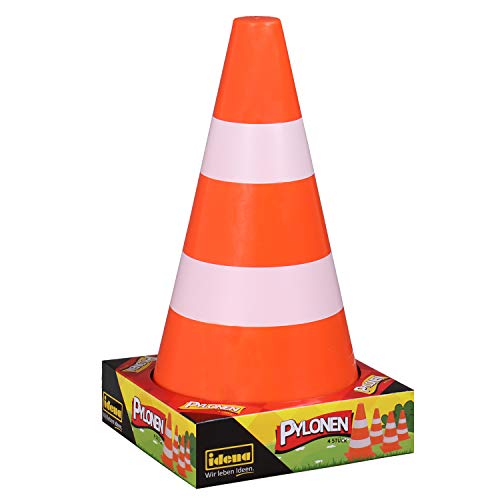 Idena 40085 - Pylonen, 4 Stück, Verkehrshütchen aus Kunststoff, für Sport, Outdoor, Slalom, Fußball, ca. 24 x 13,5 cm, Orange