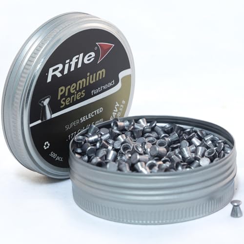 BLUCOM Super Selected FLATHEAD Gun Pellets | .177 Caliber | 4.5 mm | 8.18 gr Heavy | FLAT HEAD for Target Shooting | 500 Count, silver