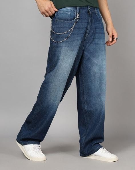Image of M Q Denim Men's Straight Fit Jeans | Mid Wash Whisker Spray | Comfortable Cotton Denim for Daily & Casual Wear