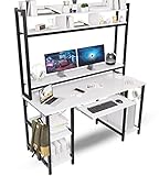 Computer Desk with Hutch Bookshelves, Storage Shelves, Keyboard Tray, Home Office Study Work Desk 53