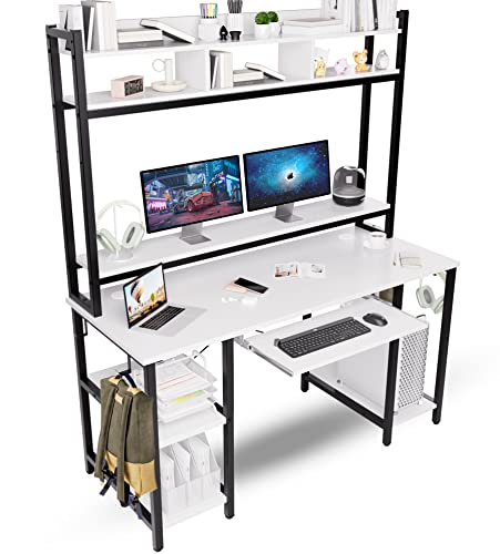 Computer Desk With Hutch Bookshelves, Storage Shelves, Keyboard Tray, Home Office Study Work Desk 53 Inch Width, 70 Inch High #TOP12