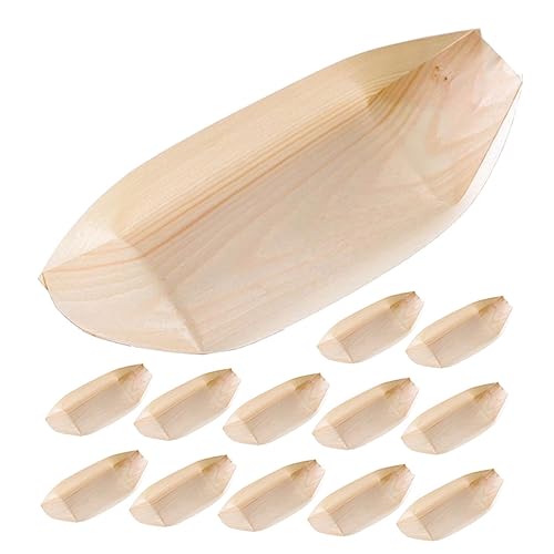 QUMIIRITY 100個 一次性木製寿司ボート プレート 和風レストラン用 使い捨て刺身皿 舟形サービングトレイ パーティー バーベキュー 結婚式対応