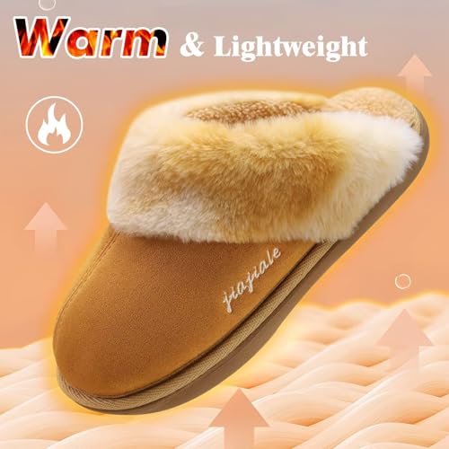 Image of jiajiale Women's Memory Foam Slippers Ladies Slip On Arch Support Suede Scuff Slipper Cozy Fuzzy Faux Fur Winter House Shoes Indoor Outdoor
