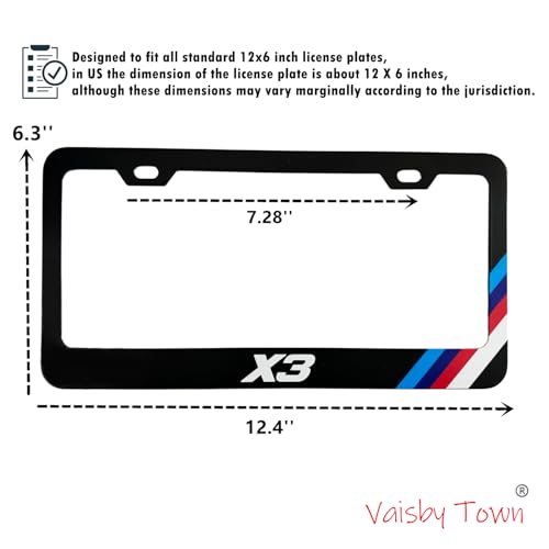 Image of License Plate Frames Cover Compatible with BMW X3 Exterior Accessories | Tricolour Aluminum Frame, Front and Rear 2 pcs Pack