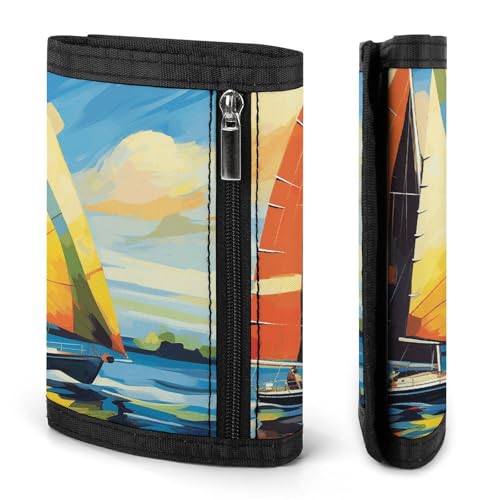 Colorful Sail Boat Trifold Wallet, Card Cases And Money Oganizer Thin Stylish Mini Coin Bag with Zipper Coin Pocket Credit for Men And Women3