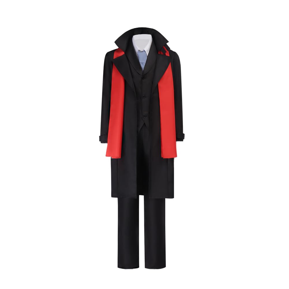 BSD Mori Ogai kostium cosplay Dazai Osamu, strój cosplay, czarny, mundur lekarza, detektywa, spodnie, pełny zestaw, z czerwonym szalikiem, anime, cosplay, strój na Halloween, karnawał