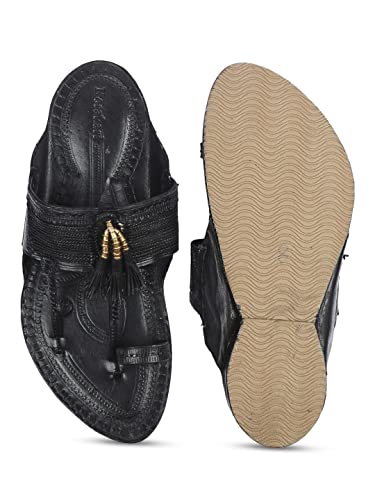 Image of KORAKARI Mens Handmade Kolhapuri Chappal Smooth and Comfortable, Stylish Durable Anti Slip Design Flip Flops Slippers Genuine Leather Traditional Indian Footwear.