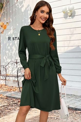 Image of Newshows Womens Long Sleeve Casual Dresses 2025 Business Work Teacher Fall Church Belted A Line Flowy Midi Dress