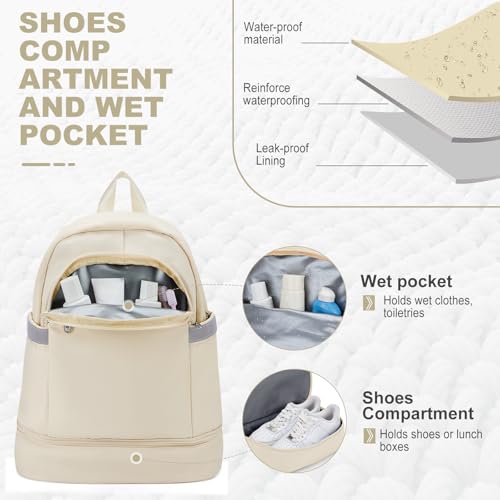 coofay Gym Backpack For Women Men Dance Sports Backpack With Shoe Compartment Waterproof Travel Backpacks Gym Bag Beige