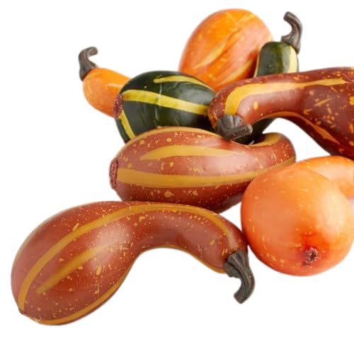 Factory Direct Craft Pack of 12 Artificial Mini Ornamental Curved Neck Gourds for Halloween, Autumn, Thanksgiving and Fall Decorations (Size: 3 inches Long)