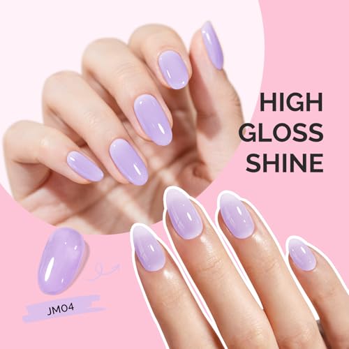 Image of MelodySusie Jeweliver Gel Nail Polish, 0.5Fl Oz Lavender Puprle Jelly Gel Polish Sheer Translucent Nude Soak Off UV LED Light Cure Spring Summer Colors Nail Art Manicure Nail Art DIY at Home JM04