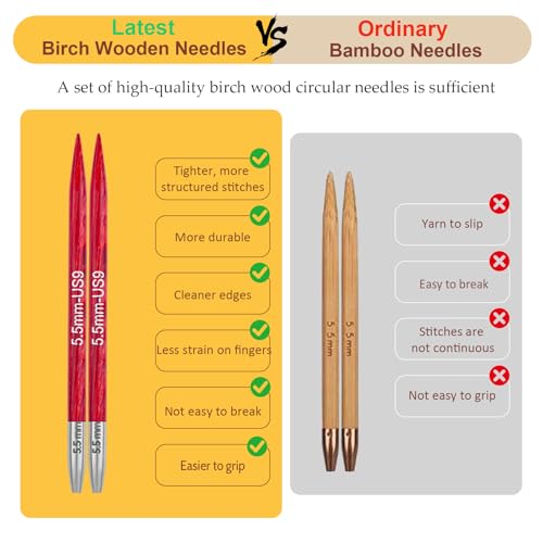 Weabetfu Interchangeable Knitting Needle Set Birch Wood Circular Needles with Cable 12 Pairs 3mm-10mm Round Knitting Needle by Weabetfu - Image 3