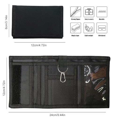 YHIJSR Portefeuille Fin RFID Portefeuille à Trois Volets Portefeuille Mince en Toile Porte-Monnaie RFID Portefeuille de Sport Zippé pour Ado Homme Noir – vue 2