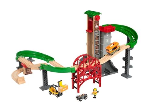Image of BRIO World Lift & Load Warehouse Set - 32-Piece Wood Train Set - Works with All Wooden Railway Sets - Includes 4-Level Elevator, Vehicles, Tracks & Full Station - MESH Accredited for Ages 3+