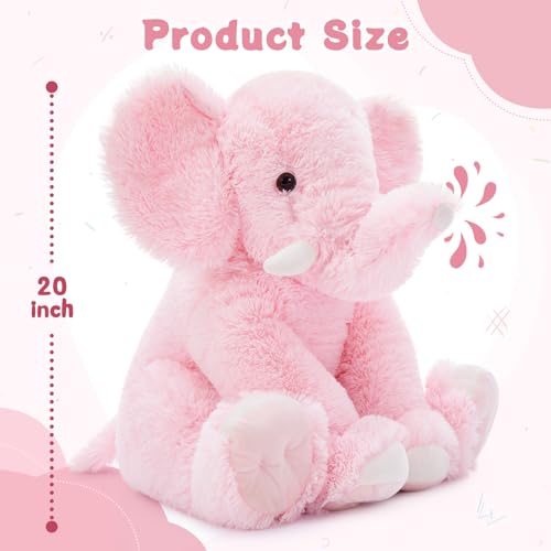Image of MorisMos Large Elephant Stuffed Animal, 19.6inch Soft Stuffed Elephant Plush Companion Gifts for Girls Boys, Pink