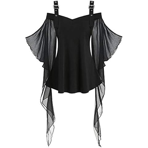 Camiseta gótica de Halloween de manga larga con encaje cruzado para mujer Cover