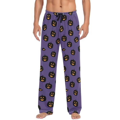 Men's Halloween Pumpkins Pajama Pants with Pockets - Straight Fit Cotton Sleep Bottoms for Lounge & Nightwear#7452
