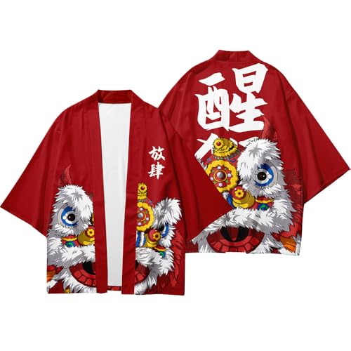 Image of DOSLAVIDA Men's Japanese Kimono Jacket Set Stylish Open Front Coat With Shorts Chinese Style Printed Cardigan Suit