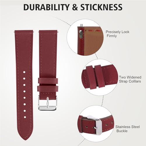 Italy Genuine Leather Watch Bands Men Women Compatible with Samsung Galaxy Watch Band, 20mm 22mm Lugs Watch Straps, Quick Release Wear-resistant Sweat-Resistant Smartwatch Replacement Strap