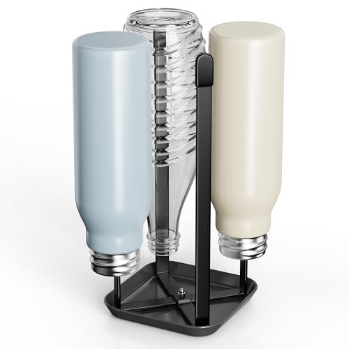 Josmimic Flaschenhalter für SodaStream – 4er Abtropfhalter aus Metall mit Abtropfwanne, Abtropfständer für SodaStream Crystal & Emil Flaschen, Schwarz