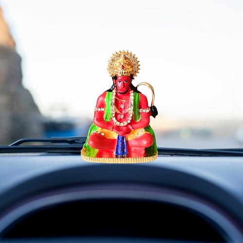 Image of Premium Hanumanji Murti Idol| Metal Meditating Bajrangbali Idol Sitting Pose | Hanuman Statue for Home Temple, Office Desk, Car Dashboard & Spiritual Gift (Pack of 1)