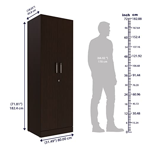 Image of Wakefit Wardrobe | 1 Year Warranty | Engineered Wood Almirah, Cupboard for Clothes Storage | 2 Door, Drawer | Twill - Wenge