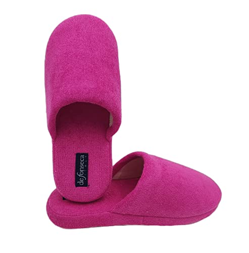 DeFonseca De Fonseca Modell Roma Optimale Damen-Hausschuhe aus atmungsaktivem und schweißabweisendem Frottee, rutschfeste Gummisohle, waschbar, Winter-/Sommer-Qualität, fuchsia, 36/37 EU Cover