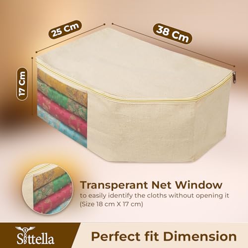 Image of SITTELLA Pack of 3 Cotton Canvas Saree & Blouse Covers with Zip | 17 x 14 x 7 Inch Clothes Storage Bags for Sarees, Dresses & Lehengas | Wardrobe Organizer