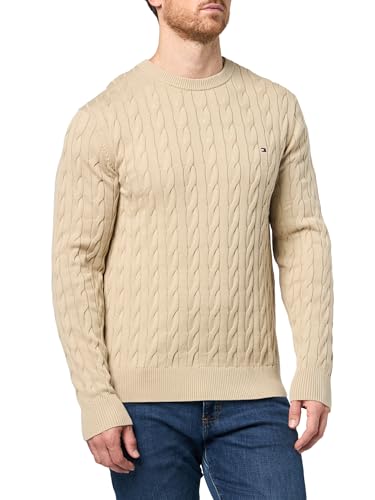 Image of Tommy Hilfiger Men's Cable Knit Crewneck Sweater Lightweight Pullover