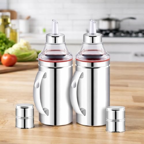 Image of Stainless Steel Oil Dispenser with Nozzle 1 Litre (1000 ml) Pack of 2