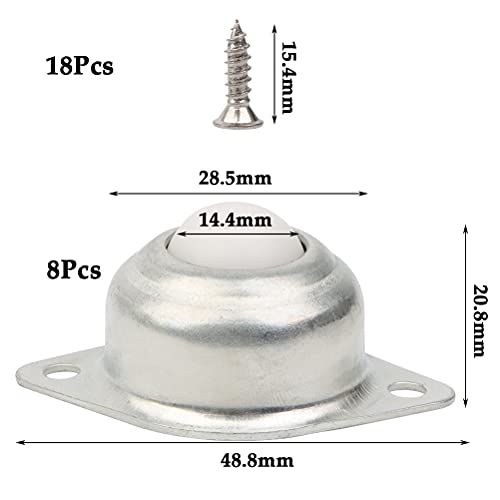 8 kusů kuličkových ložisek Transfer,16 mm kuličková kolečka nábytková kolečka nylonová kolečka na nábytek Transfer Bearing nábytková kolečka plochá koule Roller 2 otvory Transfer jednotky se 16 šrouby pro nábytek posuvný přepravní válec