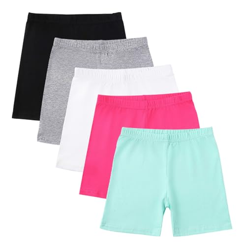 5-Pack Girls Athletic Biker Shorts, Casual Summer High Waisted Comfy Yoga Dance Undershorts for 5-14 Years