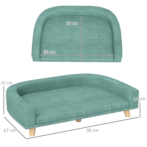 PawHut Hundesofa Hundecouch für große Hunde mit Rückenlehne, Holzbeine Hundebett mit abnehmbarem, waschbarem Bezug Haustiersofa Katzensofa bis 30 kg, 98 x 67 x 25 cm, Grün
