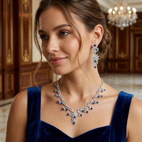Image of Alloy White Plated American Diamond Necklace Set for Women and Girls with Matching Earrings, S Hook Closure Necklace and Push Plug Earrings for Traditional Outfit