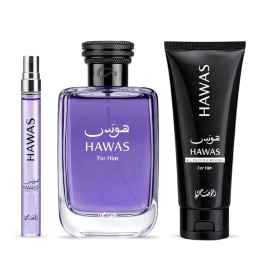 Image of RASASI Hawas For Men 3-Piece Perfume Gift Set Eau De Parfum Spray 100ML (3.4 Oz) & 10ml (0.34 Oz) & Shower Gel 60ml (2.03 Oz)