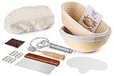 Bread Proofing Baskets Set, 9 Inch Round and 10 Inch Oval Rattan Banneton Baskets, 2 Basket Covers, Metal Scraper, Stainless Whisk, Scoring Lame with 5 Blades and Case, 16 Stencils For Bakeware