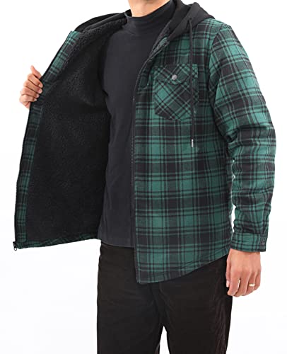 Image of ZENTHACE Men's Sherpa Lined Full Zip Hooded Plaid Shirt Jacket
