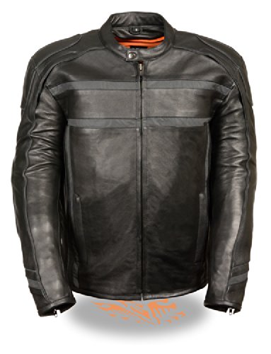 Milwaukee Leather ML2083 Men's Black Vented Reflective Leather Jacket with Gun Pockets
