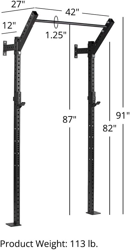 Titan Fitness T-3 Series Space Saving Rack, 82" Height x 12" Depth, Compact Wall Mounted Power Rack, 2x3 11-Gauge Steel Uprights, Includes J-Hooks & Pull-Up Bar, Space Efficient Design