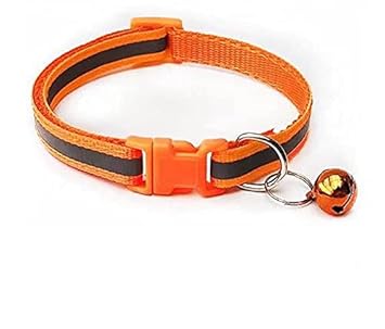 SR VISION Reflective Safe Pets Collar with Bells Adjustable Length Puppy Collar Reflected Sot Nylon Collar for Puppy and Cat (Orange, 15 MM)