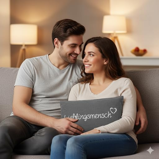 KAMACA Lieblingsmensch Kissen 30x50 cm Flauschig gefülltes Kuschelkissen grau mit Aufschrift und Reißverschluss Geschenk für Partner, Freundin, Kollegen oder Familie Bezug aus 100% Baumwolle (GRAU)