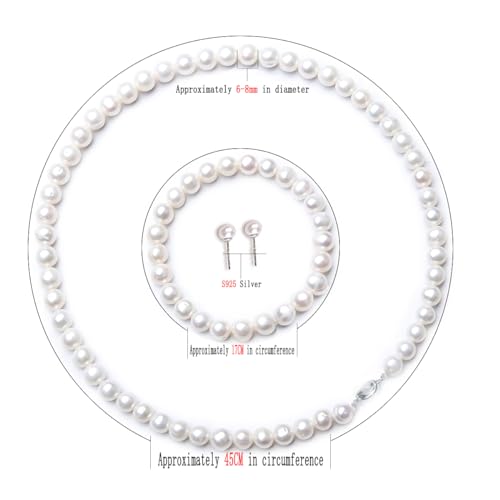 Qapawe Natural Freshwater Pearl Necklace Set For Women | Including Pearl Bracelet And Pearls Earrings | White Pearls Jewelry Set For Mother thumb #1