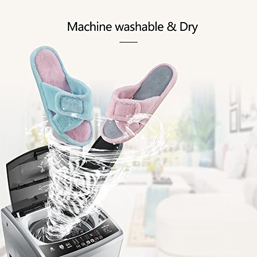 Magtoe Adjustable House Slippers For Women Open Toe Soft Coral Velvet,Comfortable Indoor Slip On Slides Sandals Memory Foam Lady Home Shoes For Bedroom Spa Living Room , All Seasons, 1 Pair, Aqua Pink, Large Size (9-10) #TOP3