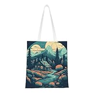 Canvas Material: This Cabin in the Forest Grocery Bags is made of high-quality cotton canvas material. Shoulder Handbag is soft, lightweight, and can be reused and washed repeatedly. The sturdy fabric and strong handles ensure durability even with da...